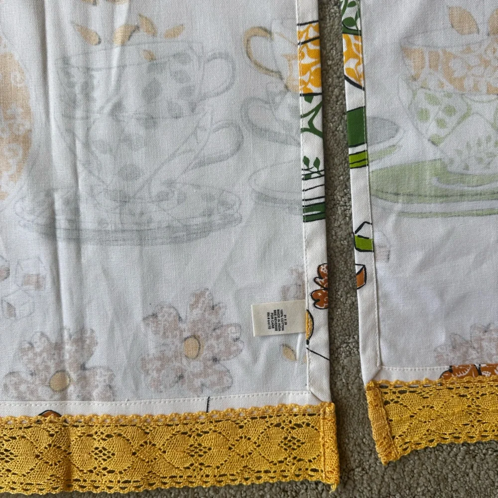 NEW Anthropologie 2 Cotton Tea Towels Bird Teapot Floral Mid Century Print